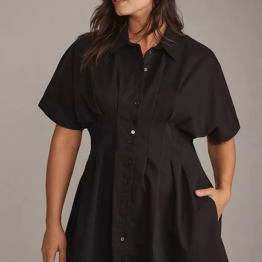 Anthropologie Tobie Black Button-Up Mini Dress 1X